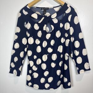 International Concepts Blouse Blue with Cream Spots Teardrop Neckline Women's XL